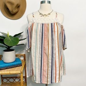style & co | desert stripe crochet trim summer cold shoulder top m